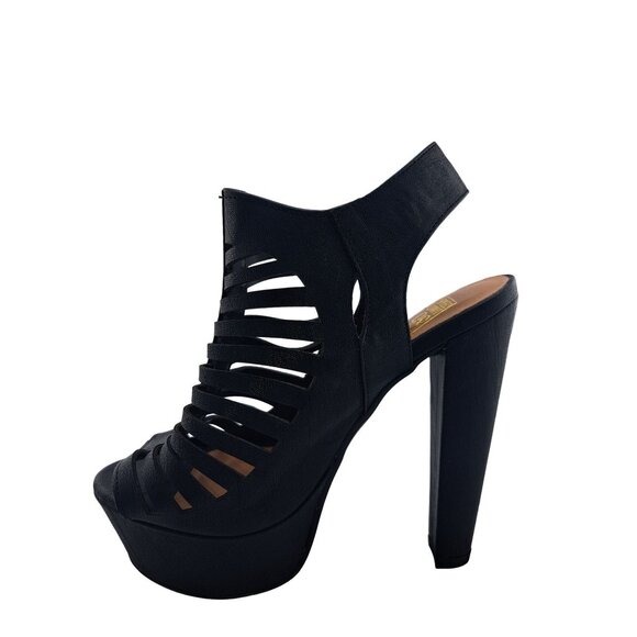 Y2K Womens Chunky Heel Peep Toe Caged Platform Shoes Sandal 6.5 Black 90s - Picture 6 of 11